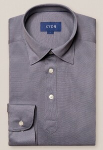 Eton Long Sleeve Piqué Polo Button Under Polo Grijs