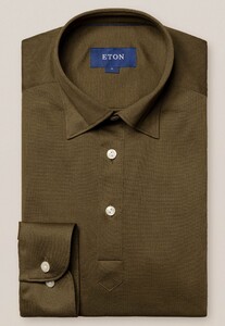 Eton Long Sleeve Piqué Polo Button Under Polo Groen