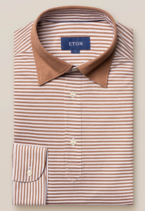 Eton Long Sleeved Stripe Poloshirt Beige