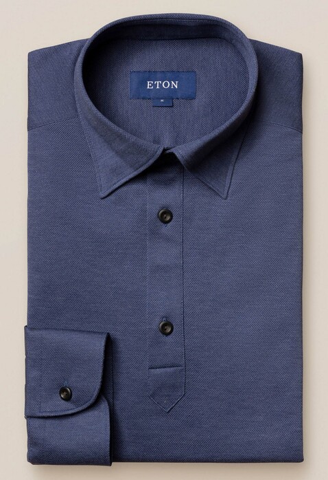 Eton Longsleeve Piqué Button Under Poloshirt Indigo Blue