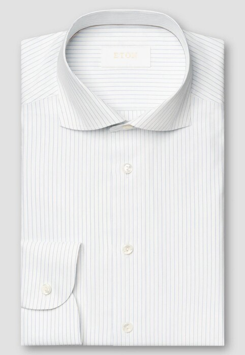 Eton Luxury Cotton Silk Pin Stripe Overhemd Wit-Blauw