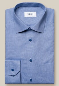 Eton Luxury Dobby Geometric Pattern Tonal Buttons Overhemd Blauw
