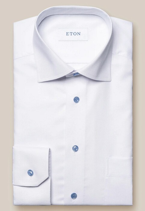 Eton Luxury Dobby Geometric Pattern Tonal Buttons Overhemd Wit