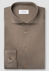 Eton Luxury Filo di Scotia Knitted Cotton Jaquard Overhemd Bruin