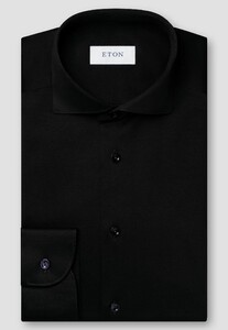 Eton Luxury Filo di Scotia Knitted Cotton Jaquard Overhemd Zwart