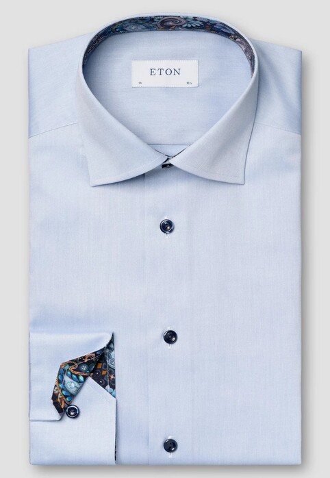 Eton Luxury Floral Effect Signature Twill Shirt Light Blue