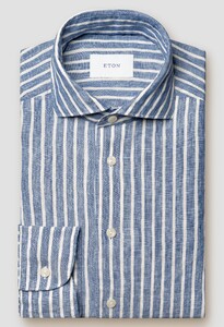 Eton Luxury Linen Stripe Overhemd Midden Blauw