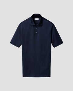 Eton Luxury Mercerized Filo di Scozia Subtle Texture Jacquard Cotton Poloshirt Navy