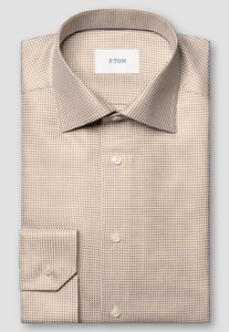 Eton Luxury Organic Cotton King Twill Houndstooth Texture Shirt Beige