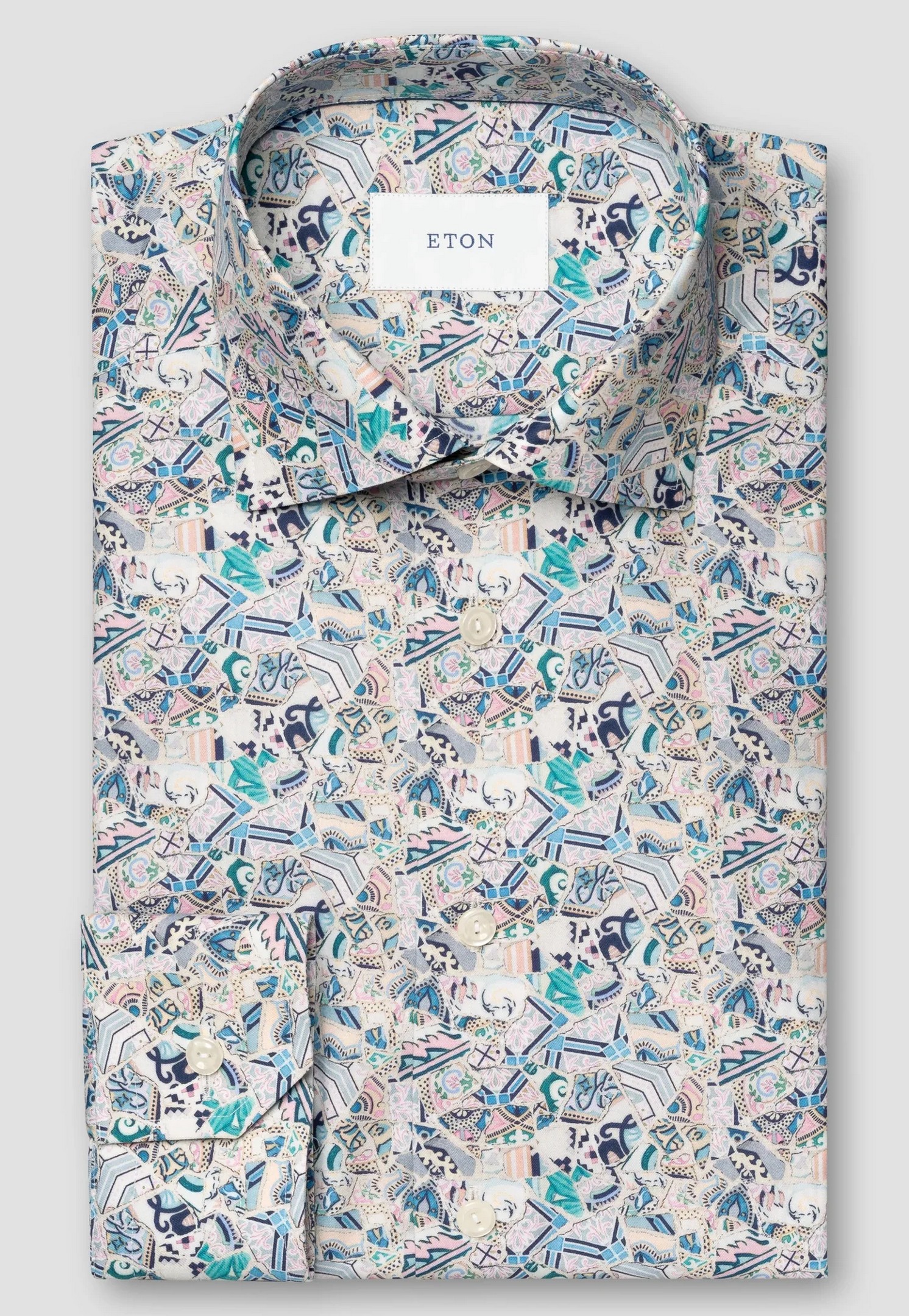 Eton Luxury Patchwork Pattern Cotton Signature Twill Overhemd Multicolor