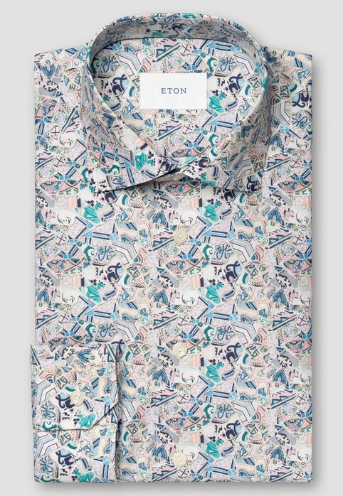 Eton Luxury Patchwork Pattern Cotton Signature Twill Overhemd Multicolor