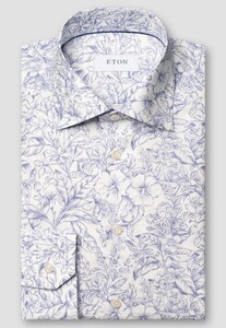 Eton Luxury Signature Poplin Allover Single Color Floral Pattern Overhemd Blauw