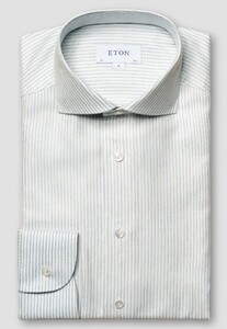 Eton Luxury Striped Cotton Cashmere Silk Mother of Pearl Buttons Shirt Light Blue