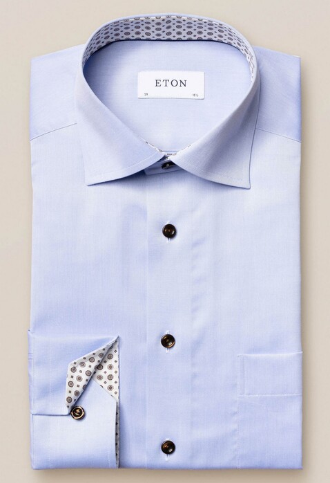 Eton Medallion Detail Signature Twill Uni Overhemd Licht Blauw