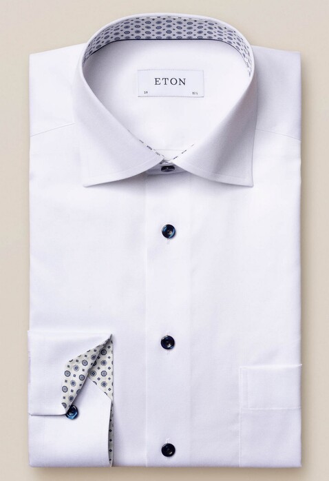 Eton Medallion Detail Signature Twill Uni Overhemd Wit