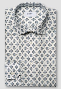 Eton Medallion Fantasy Pattern Lightweight Cotton Tencel Overhemd Wit-Blauw