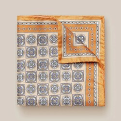 Eton Medallion Pattern Silk Pocket Square Fine Orange