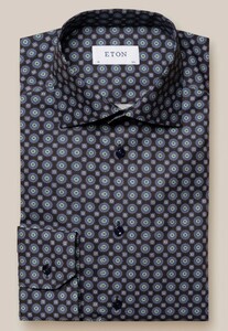 Eton Medallion Pattern Subtle Texture Signature Twill Overhemd Navy-Black