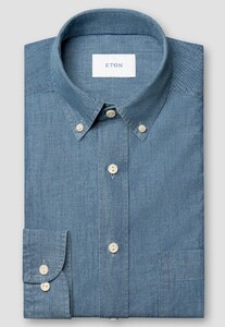 Eton Mélange Button-Down Italian Woven Lightweight Denim Overhemd Light Denim Blue