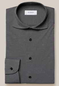 Eton Mélange Four Way Stretch Wide-Spread Collar Overhemd Donker Grijs