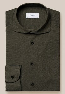 Eton Mélange Four Way Stretch Wide-Spread Collar Shirt Dark Green