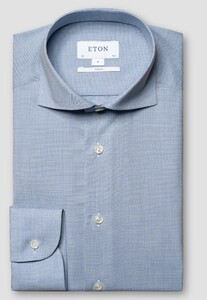 Eton Merino Wool Fine Houndstooth Pattern Mother of Pearl Buttons Shirt Light Blue