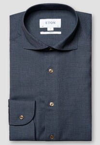 Eton Merino Wool Fine Houndstooth Pattern Mother of Pearl Buttons Shirt Navy