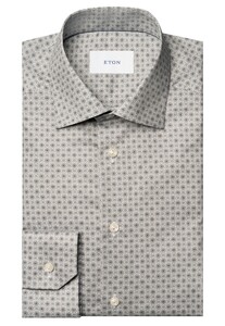 Eton Micro Abstract Floral Pattern Signature Twill Organic Cotton Shirt Beige