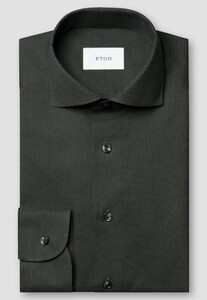Eton Micro Check Brushed Cotton Flannel Shirt Dark Green
