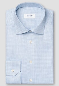 Eton Micro Check Cotton Tencel Overhemd Licht Blauw