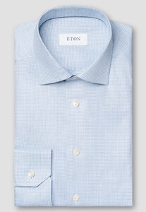 Eton Micro Check Cotton Tencel Shirt Light Blue