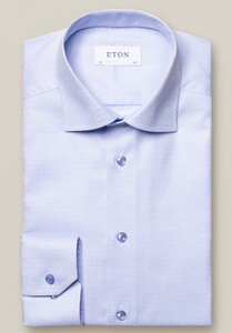 Eton Micro Check Cutaway Overhemd Licht Blauw