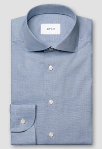 Eton Micro Check Organic Cotton Fine Twill Overhemd Blauw