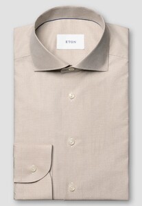 Eton Micro Check Organic Cotton Fine Twill Shirt Beige