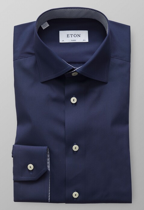 Eton Micro Contrast Uni Poplin Shirt Dark Blue Extra Melange