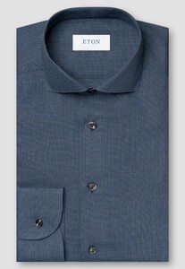 Eton Micro Houndstooth Flannel Mélange Organic Supima Cotton Shirt Dark Evening Blue