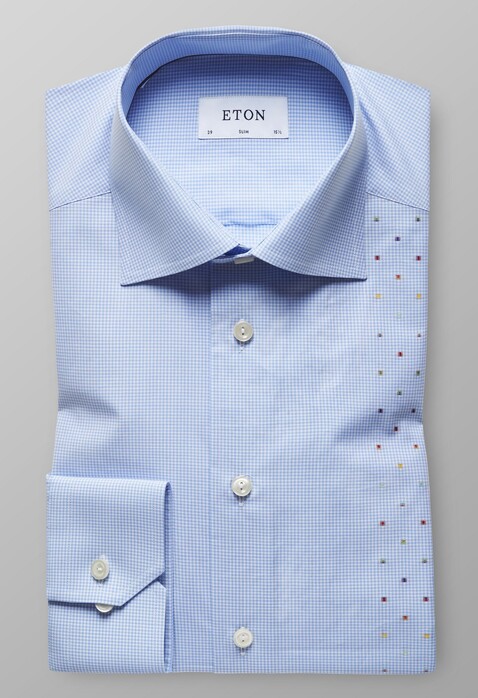 Eton Micro Multicolor Check Shirt Light Blue