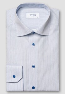 Eton Micro Pattern Signature Poplin Contrast Buttons Overhemd Blauw