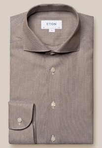 Eton Micro Subtle Texture Pattern Signature Twill Shirt Brown