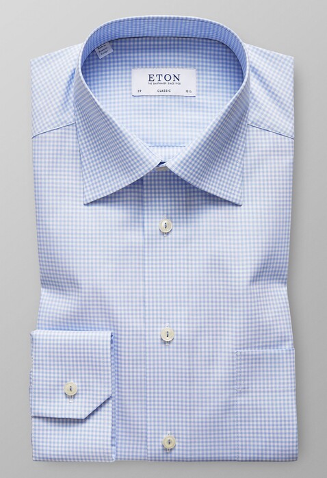 Eton Mini Check Embroidery Shirt Light Blue
