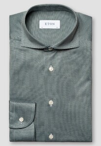 Eton Mini Check Filo di Scozia Cotton King Knit Overhemd Groen