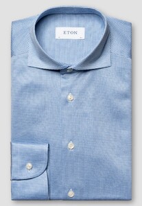 Eton Mini Check Filo di Scozia Cotton King Knit Overhemd Licht Blauw