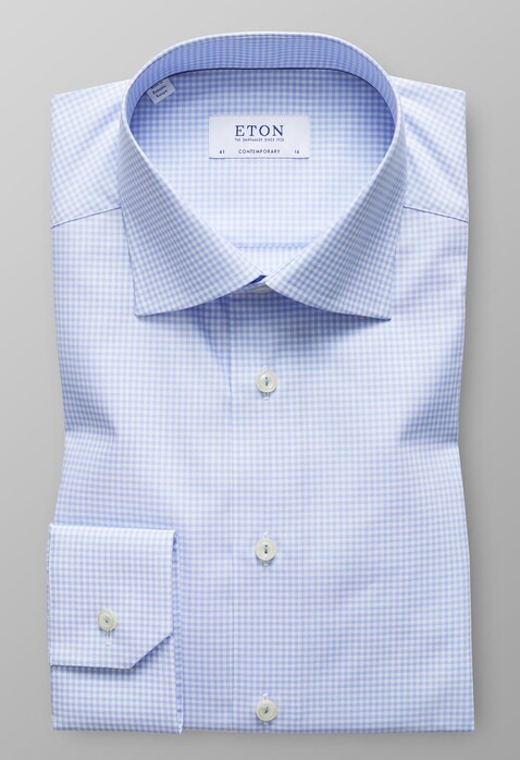Eton Mini Check Shirt Light Blue