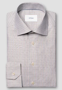 Eton Mini Duo Check Organic Cotton Twill Overhemd Rood