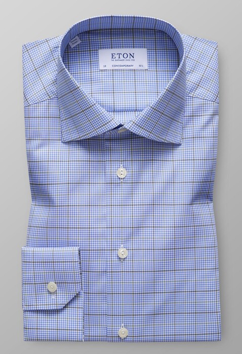Eton Mini Duo Color Check Overhemd Diep Blauw