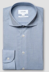 Eton Mini Houndstooth Lightweight Merino Wool Mother of Pearl Buttons Shirt Light Blue