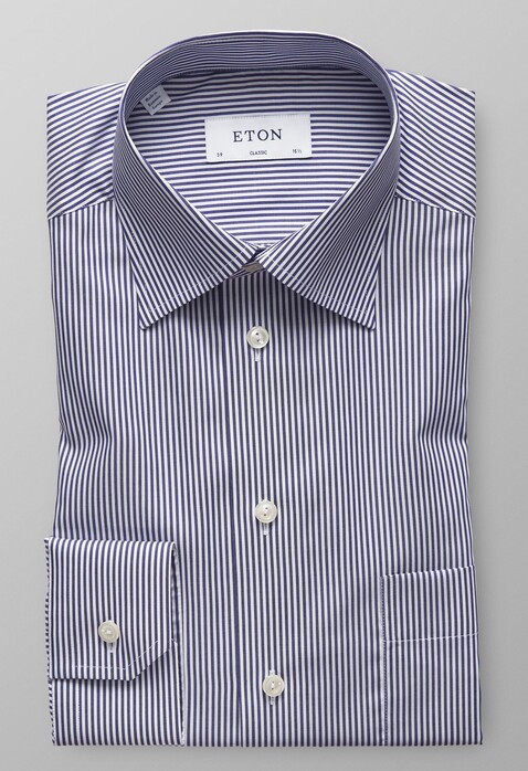 Eton Moderate Cutaway Stripe Overhemd Donker Blauw