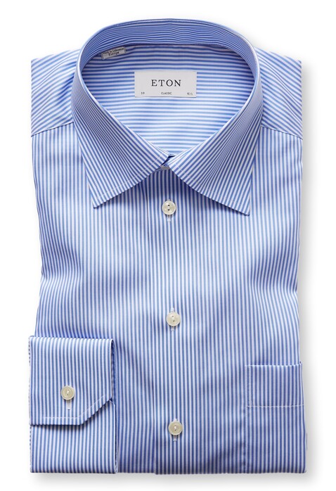 Eton Moderate Cutaway Stripe Shirt Deep Blue Melange
