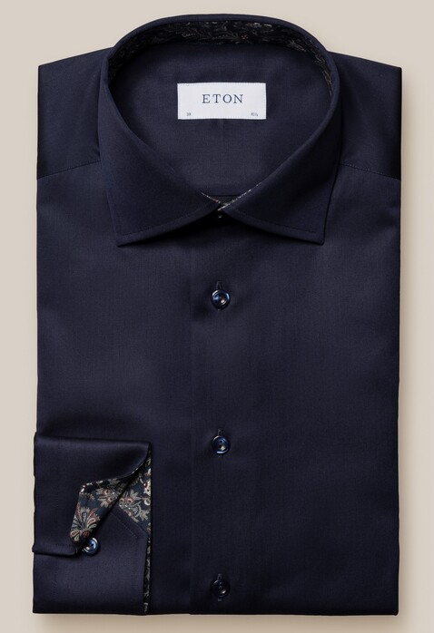 Eton Modern Floral Pattern Contrast Overhemd Navy