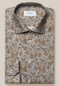 Eton Modern Flower Pattern Overhemd Midden Bruin